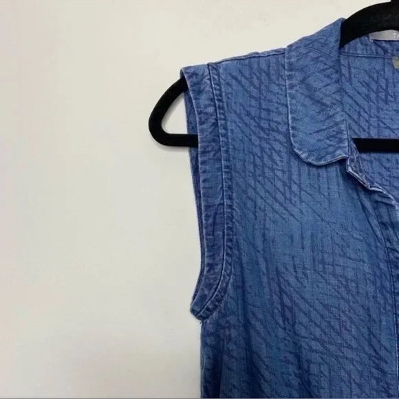 Tart Button-up Chambray Printed Denim Romper With Drawstring Waist Size L - Picture 8 of 15